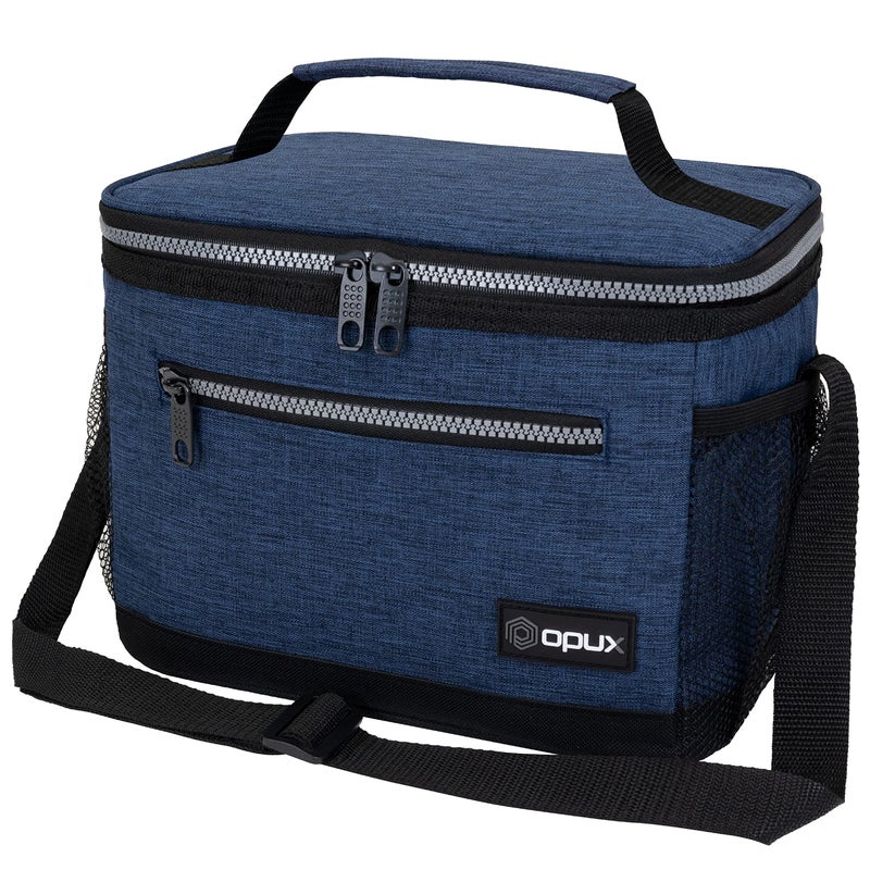 opux Insulated Lunch Box Men Women, Lunch Bag for Work School, Leakproof Soft Cooler Tote Adult, Large Lunch Pail Kids Boys Girls, Picnic Beach Food Bag with Shoulder Strap, Heather Navy - Image 1